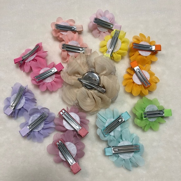 Lot Bundle Girls Pastel Chiffon Flower Hair Clip Barrette - 16 Total - Picture 2 of 4